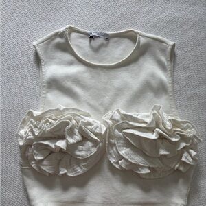 Zara White Ruffled Sleeveless Tank Top